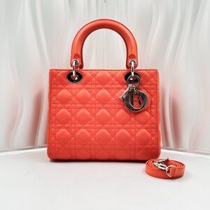 DIOR Lady Dior 5-Gore Bag Orange Cannage Quilted Leather
